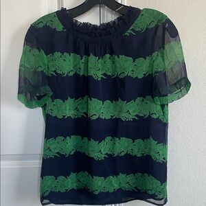 J Crew Elegant Green and Navy Women's Top